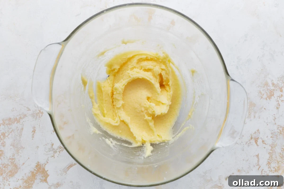 Decadent Gluten-Free Ice Cream Cake 9 Butter and sugar fully whipped into a light, fluffy mixture in a mixing bowl.