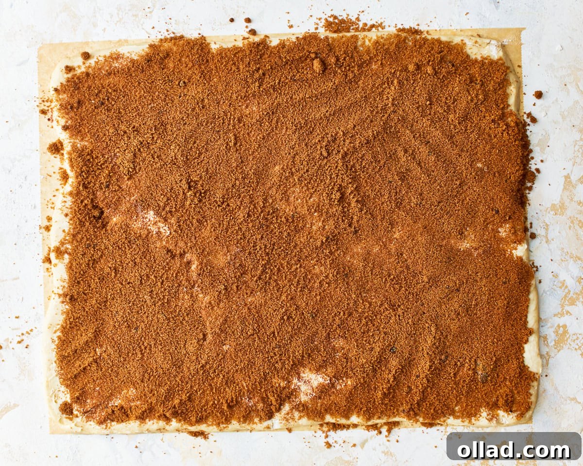 Irresistible Gluten-Free Cinnamon Rolls 15 cinnamon spread over a rectangle of dough.