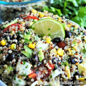 Gluten-Free Southwestern Quinoa Salad with corn, black beans, and avocado
