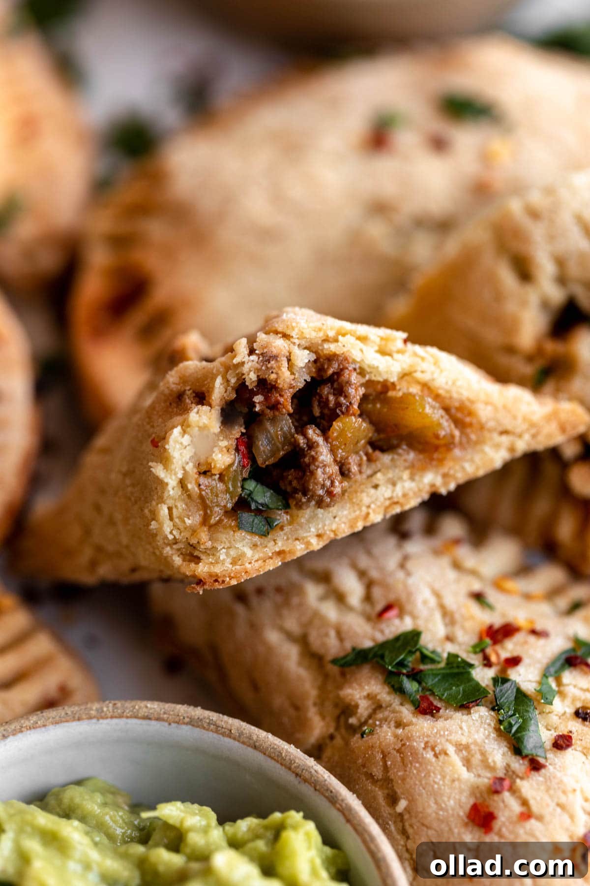 A freshly baked gluten-free empanada, golden and flaky, ready for serving.