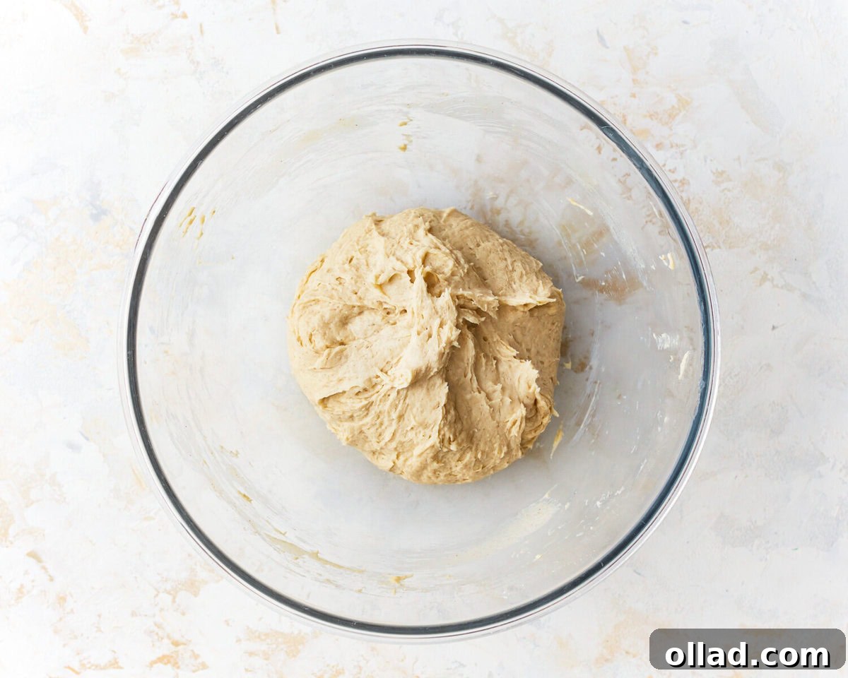 gluten-free dough in a glass bowl.
