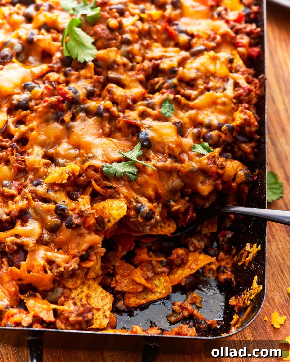 walking taco casserole missing a scoop.