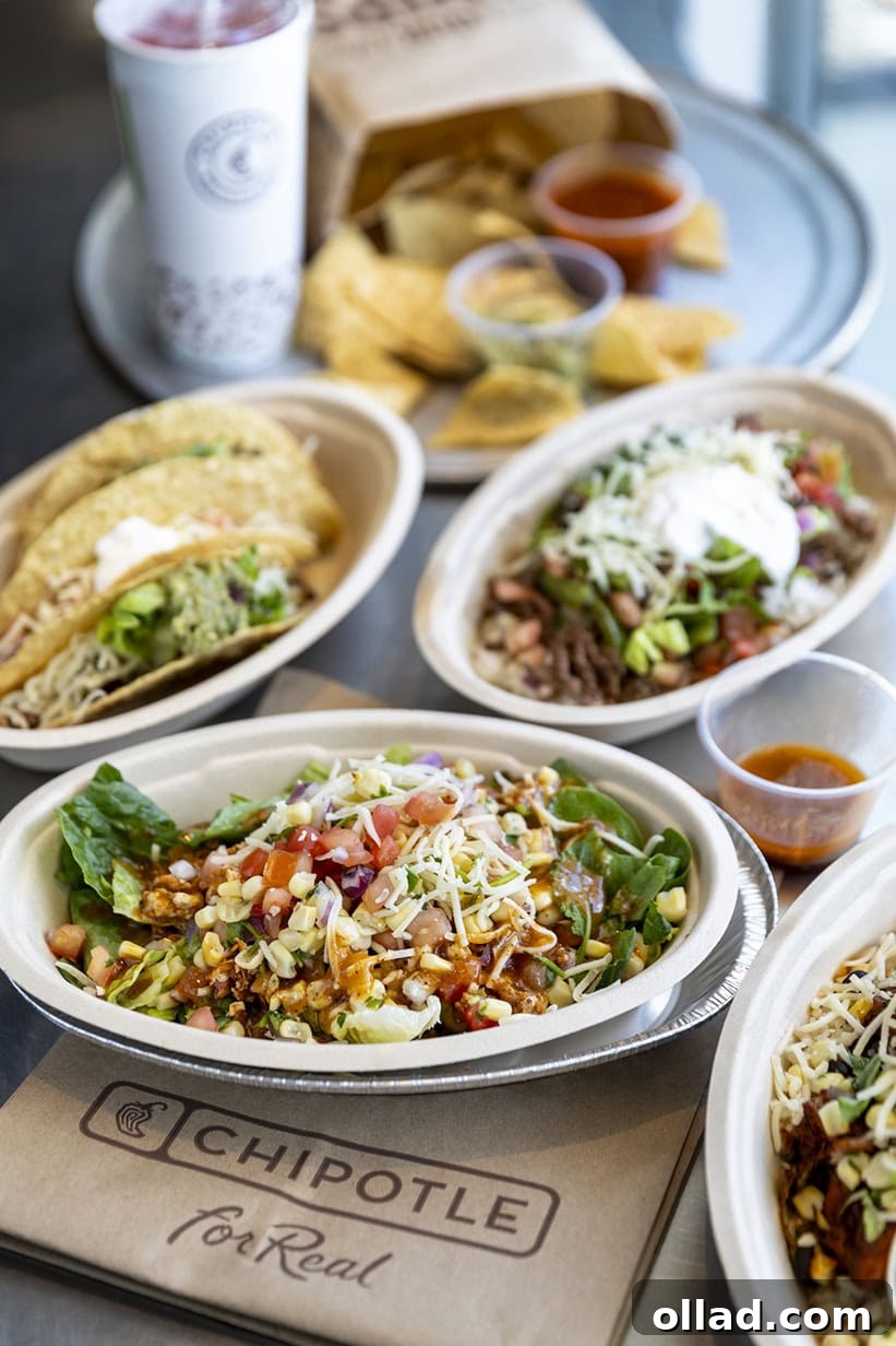 an assortment of gluten free menu items at chiptole