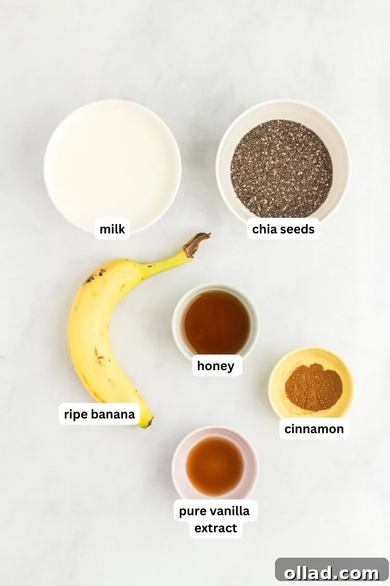 Ingredients for banana chia pudding.