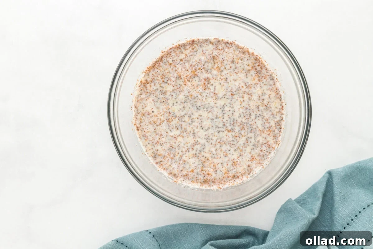 banana chia pudding in a glass bowl.