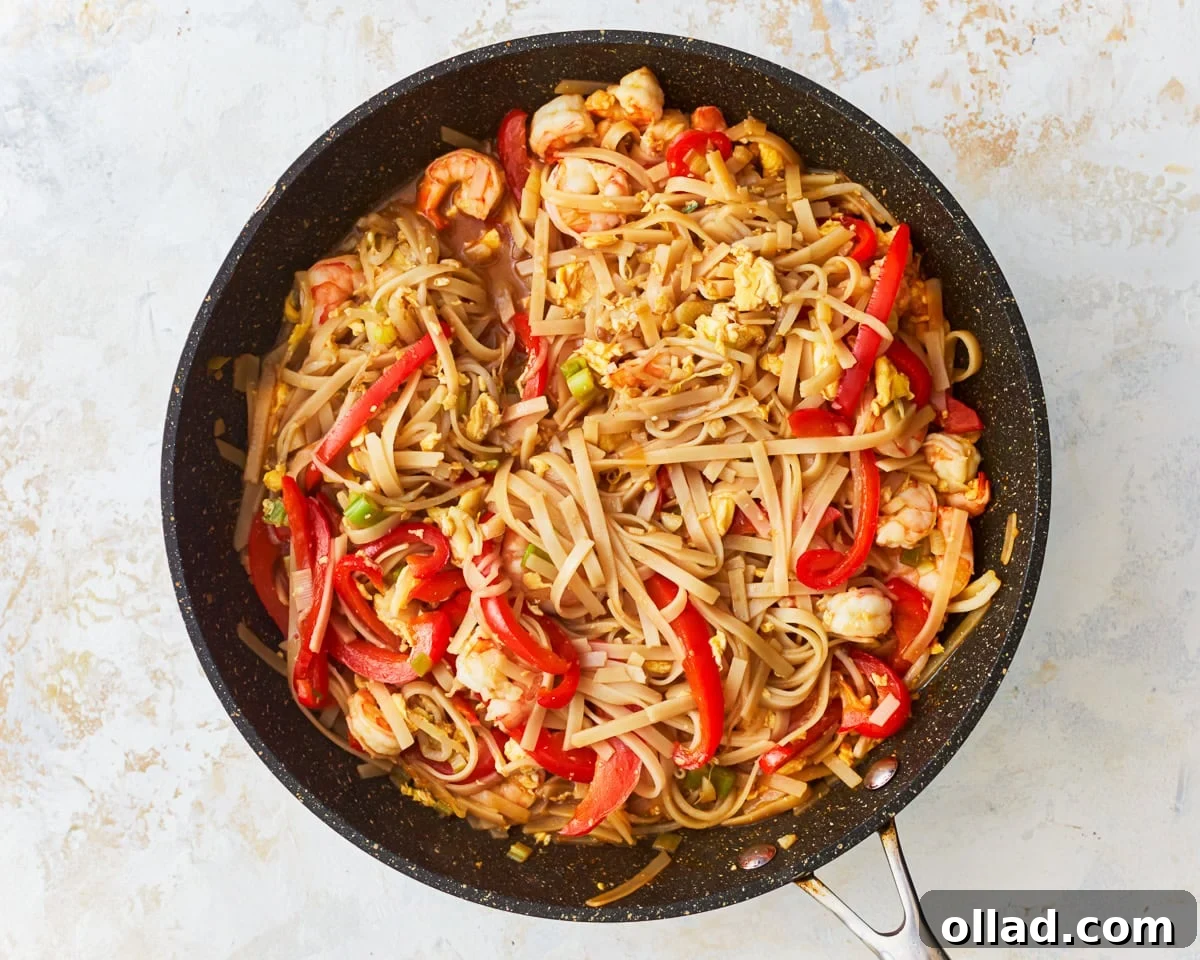 Gluten-free pad thai in a skillet