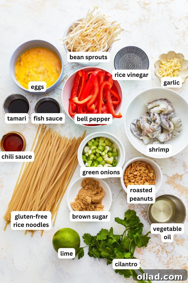 Ingredients for gluten-free pad thai