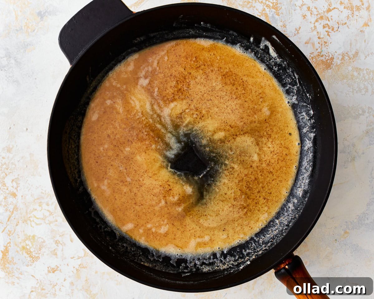 Cooked gluten-free roux in a skillet.