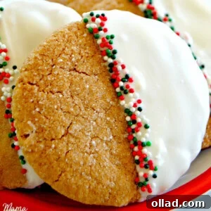 gluten-free gingerbread cookies with half dipped in white chocolate and sprinkles on a red plate