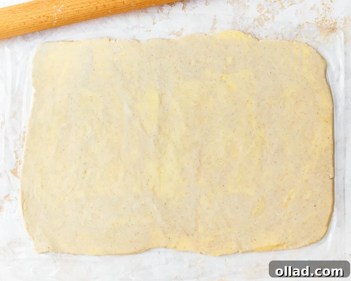 Unbelievably Flaky Gluten-Free Puff Pastry 17 The finished gluten-free puff pastry dough, rolled into a rectangle, ready for its final chill.
