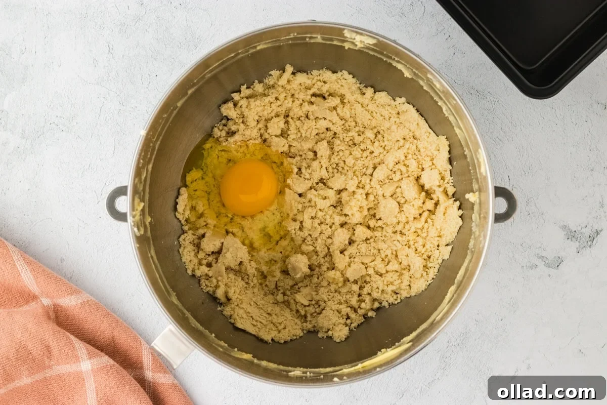 Fluffy Gluten-Free Brioche 9 Egg added to dry ingredients for gluten-free brioche in a mixing bowl.