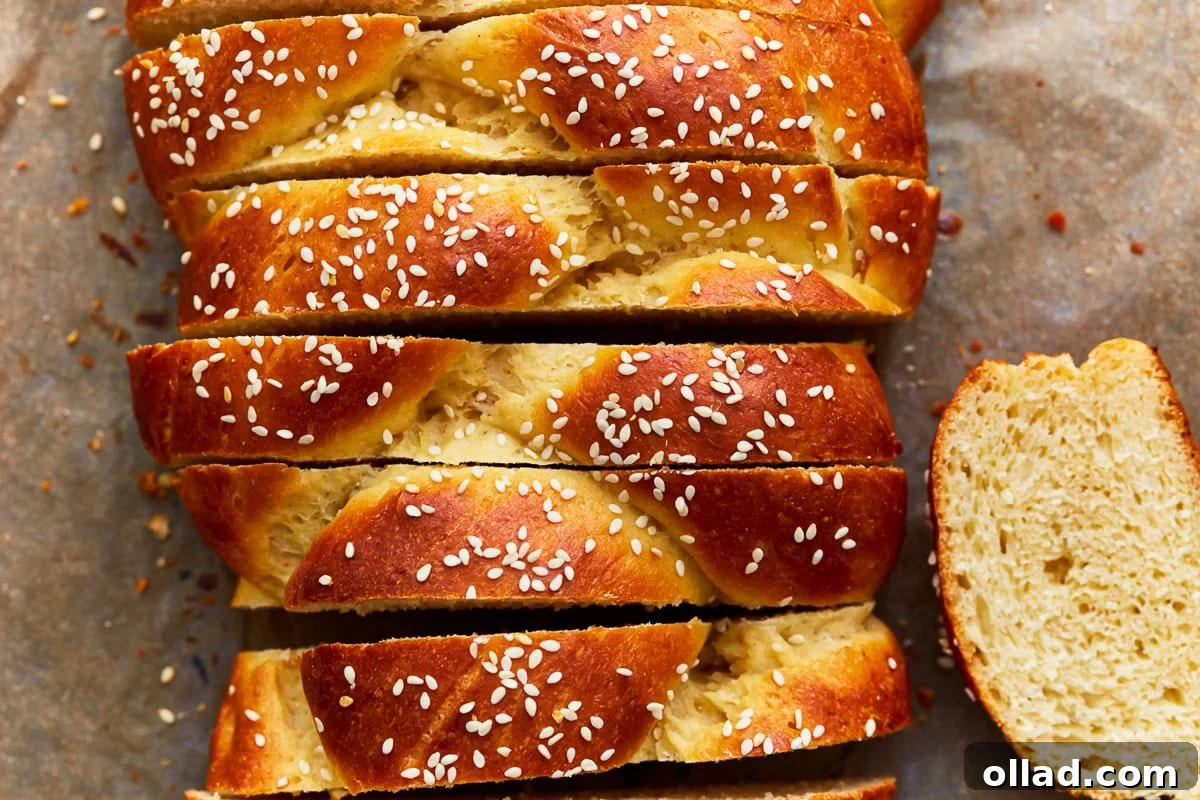 Overhead view of sliced gluten-free challah bread.