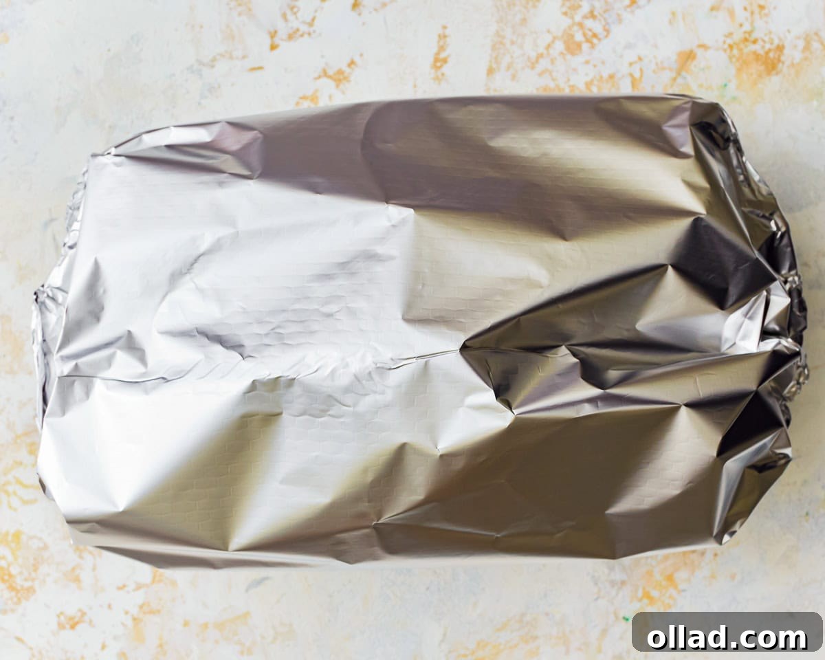 A baking dish covered with foil
