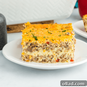 piece of breakfast casserole on a white plate