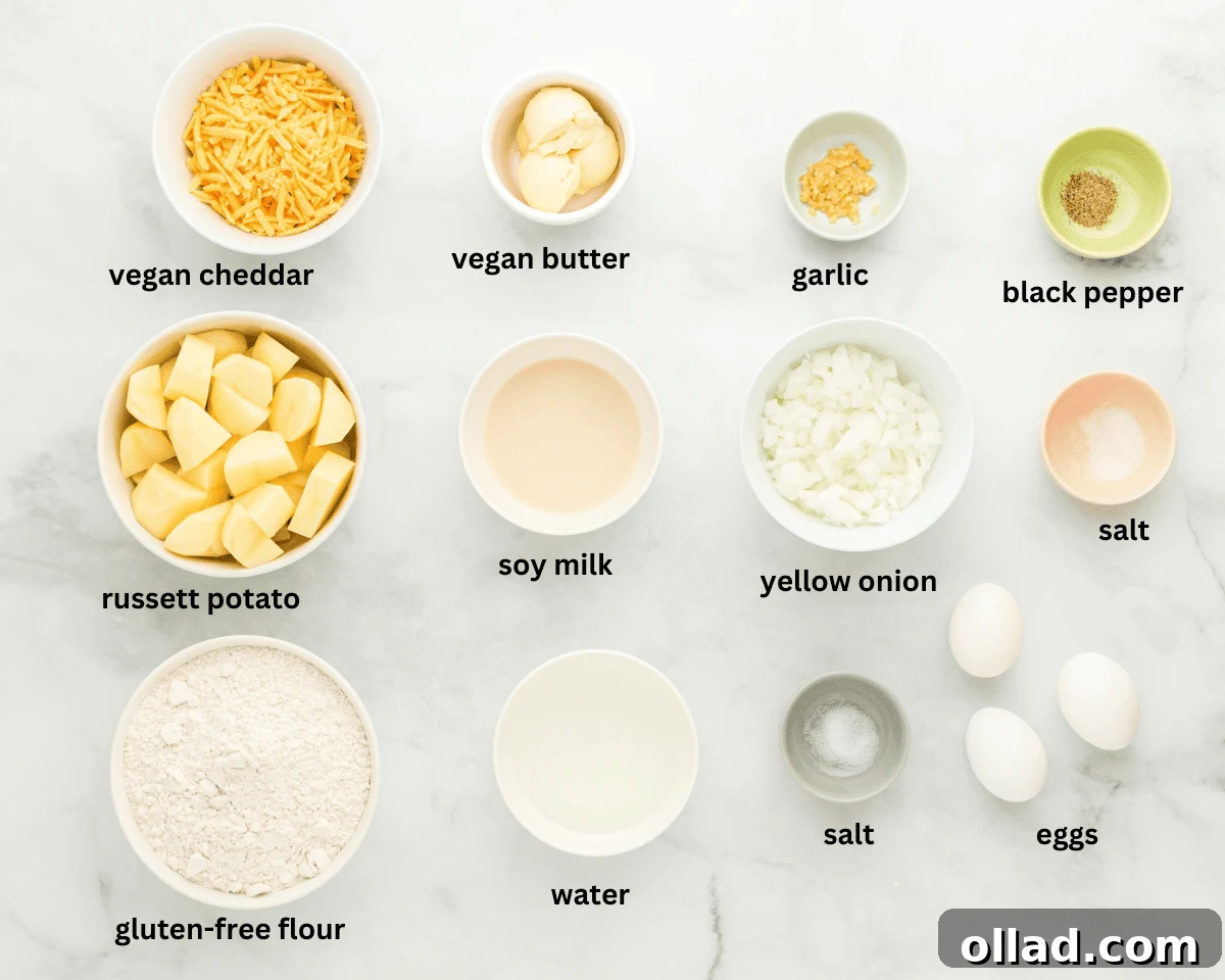 Delectable Gluten-Free Pierogi 3 Horizontal overhead view of all the gluten-free and dairy-free pierogi ingredients laid out before cooking.