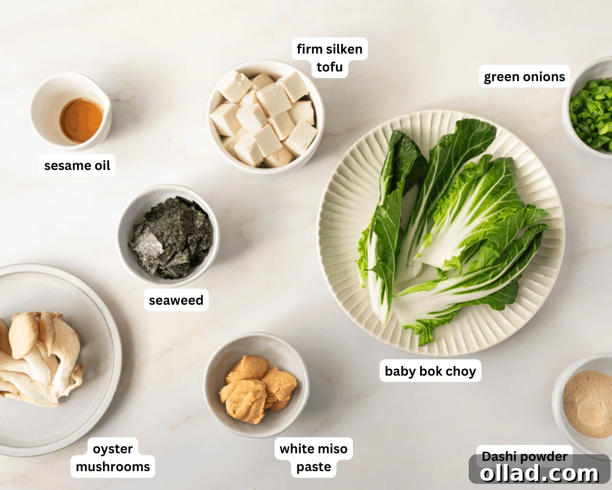 Savory Gluten-Free Miso Bowl 3 ingredients measured and prepared on countertop to use in gluten-free miso soup