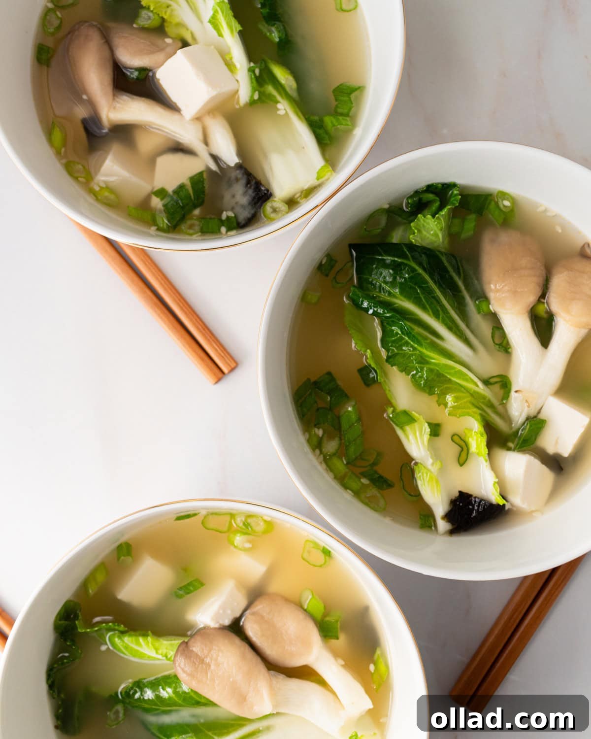 Savory Gluten-Free Miso Bowl 5 3 bowls of gluten free miso soup lined up vertically
