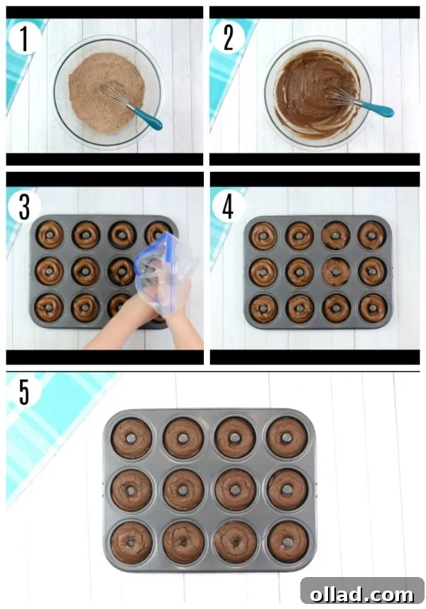 gluten-free chocolate donuts recipe steps 1-5 photo collage