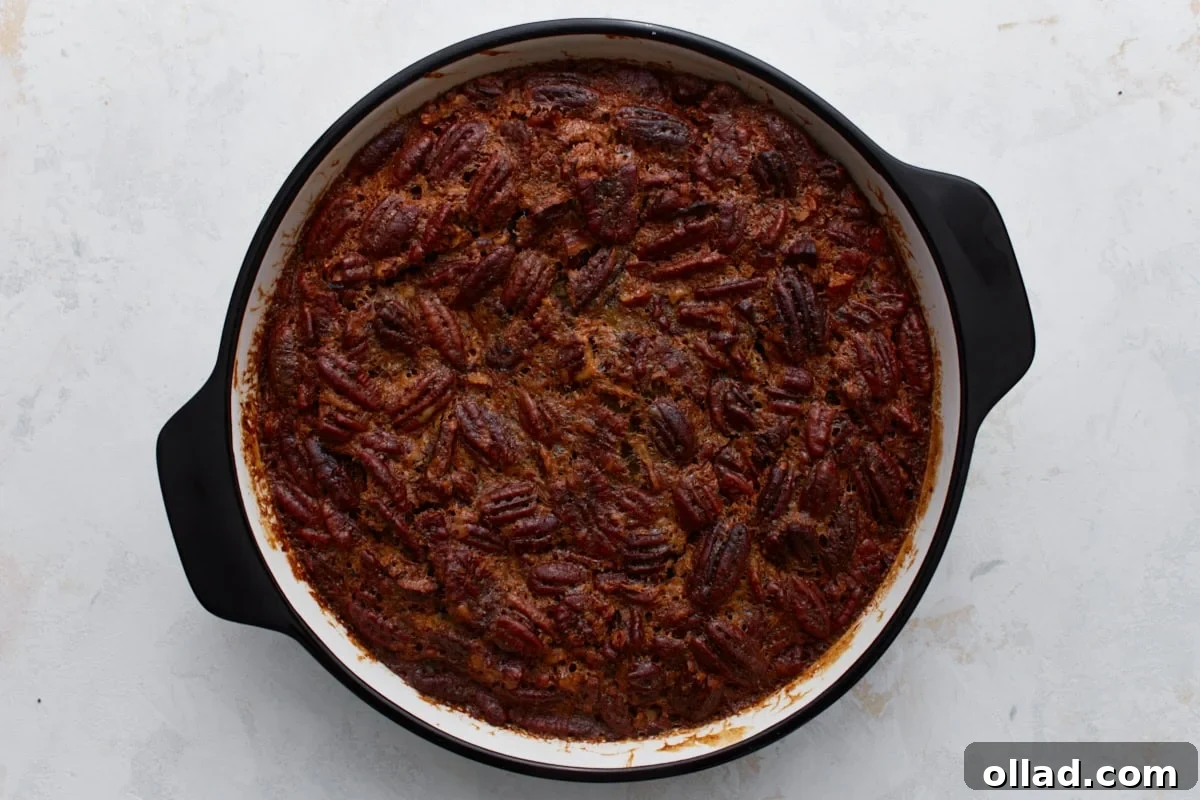 crustless pecan pie from the oven