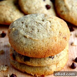Close-up of fluffy gluten-free banana bread cookies with chocolate chips.