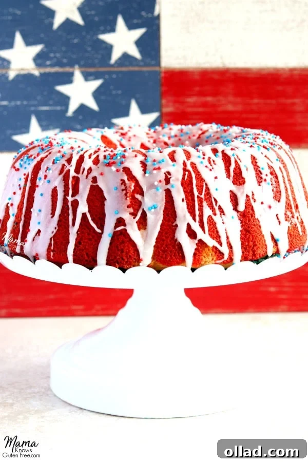 Gluten-Free Firecracker Almond Bundt Cake - Red, White, and Blue Festive Dessert