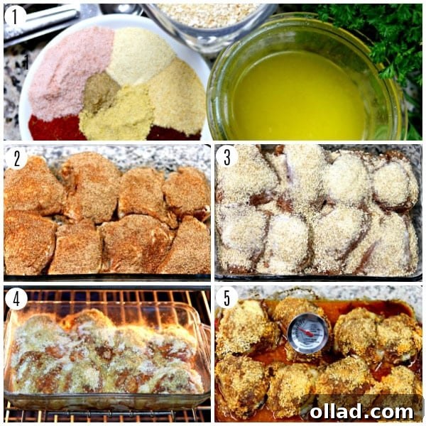 Step-by-step process for making crispy baked BBQ chicken thighs