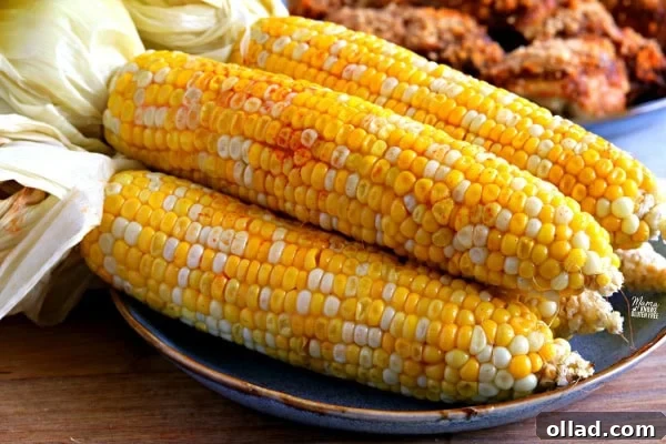 Roasted corn on the cob, a perfect side dish for BBQ chicken