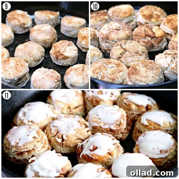 Warm Spiced Gluten-Free Biscuits, Dairy-Free Friendly 5 Baked gluten-free cinnamon biscuits arranged in a cast iron pan, golden brown and ready for glazing.