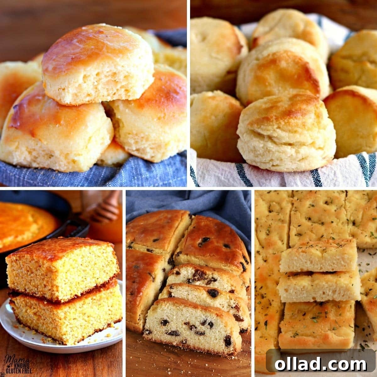 Delicious Gluten-Free Easter Recipes with Dairy-Free Options 5 A comforting photo collage featuring various gluten-free bread and roll recipes for Easter dinner.