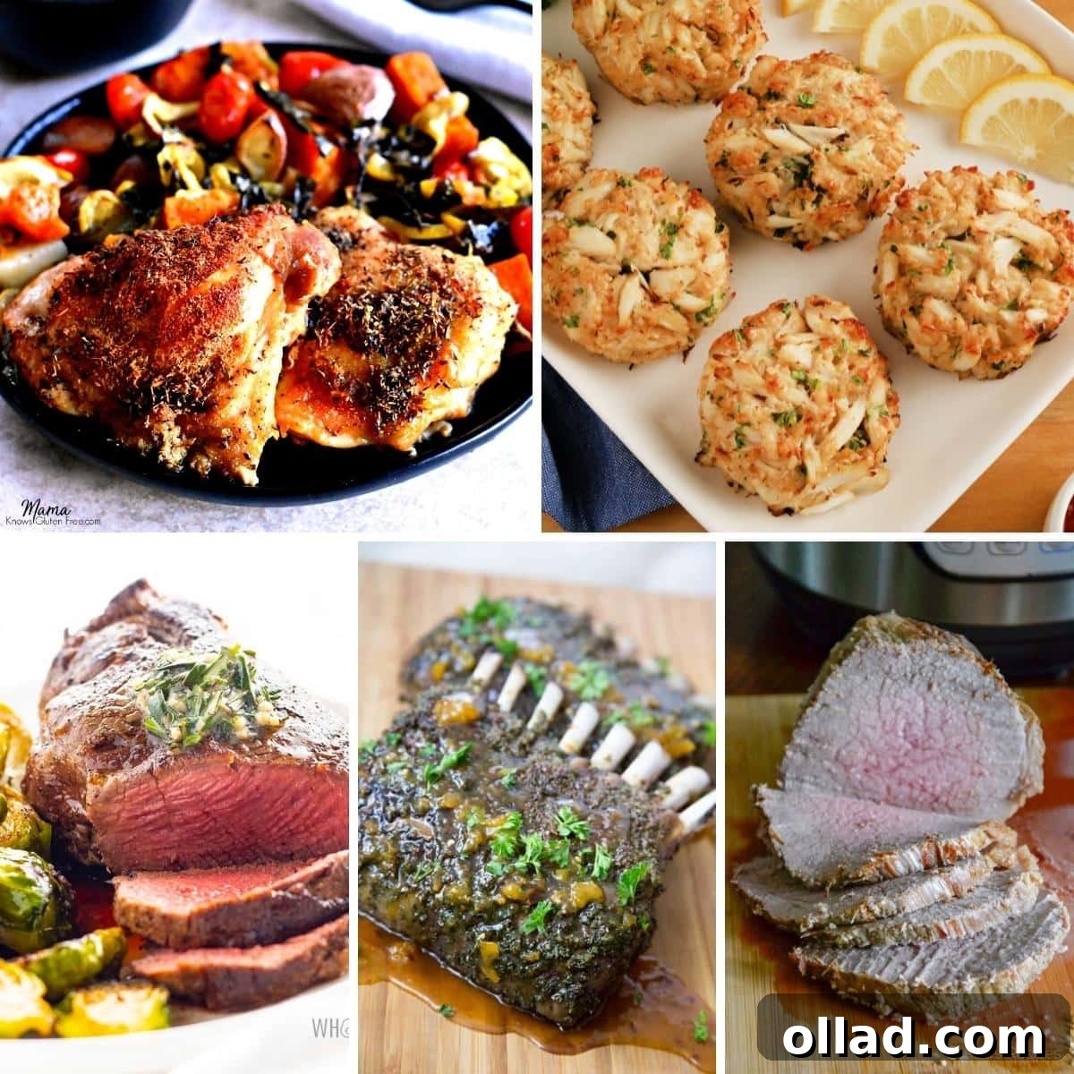 Delicious Gluten-Free Easter Recipes with Dairy-Free Options 6 A collage of hearty gluten-free Easter dinner entrée recipes.