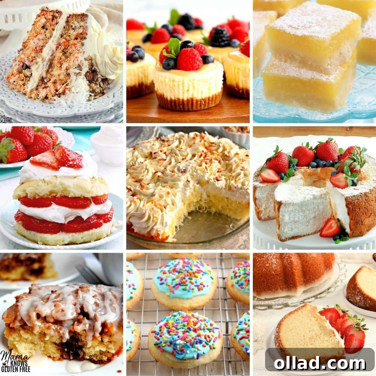 Delicious Gluten-Free Easter Recipes with Dairy-Free Options 8 A delightful photo collage showcasing various gluten-free Easter dessert recipes.