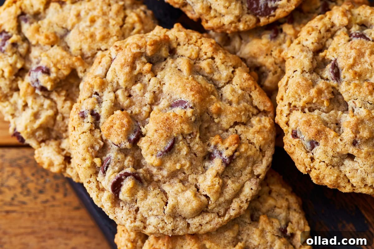 Wholesome Gluten-Free Oatmeal Cookies 5 overhead view of gluten-free oatmeal cookies on a cutting board.