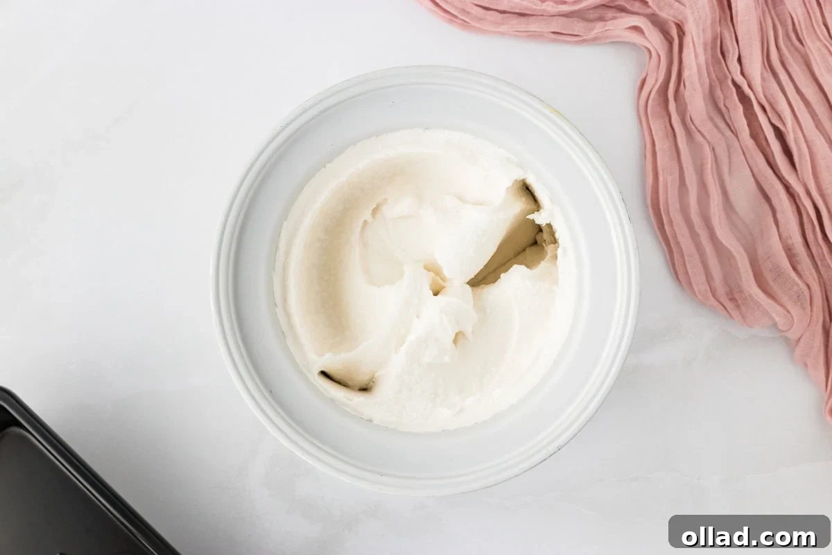 Frozen coconut sorbet in a container