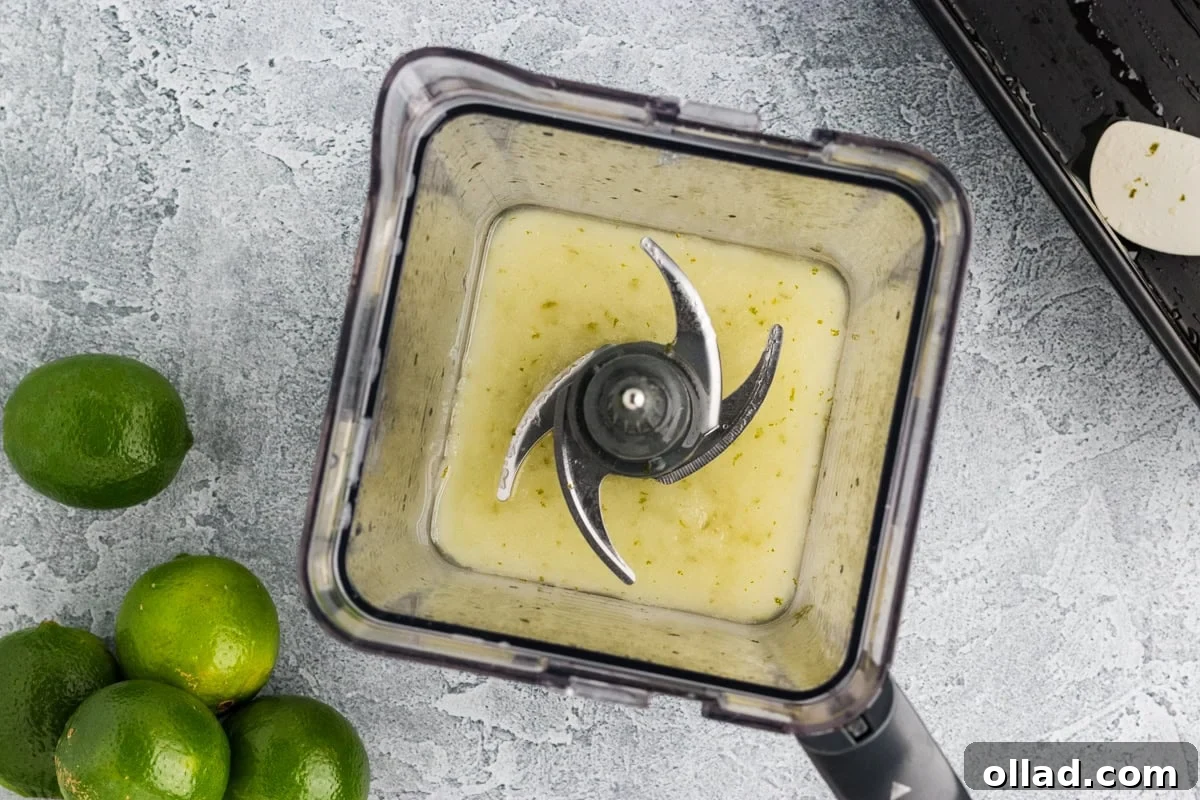 lime sorbet being blended